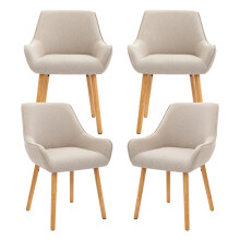 (Beige, Set of 4) Dining Chairs with Armrests, Wooden Legs for Living/Dining Room