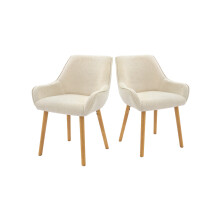 (Cream, Set of 2) Dining Chairs with Armrests, Wooden Legs for Living/Dining Room