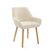 (Cream, Set of 6) Dining Chairs with Armrests, Wooden Legs for Living/Dining Room