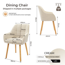 (Cream, Set of 2) Dining Chairs with Armrests, Wooden Legs for Living/Dining Room - GOEURVANT