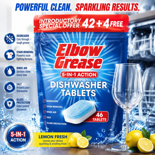1X - Elbow Grease Dishwasher Tablets | Powerful Stain Removing 46 Tablets 1