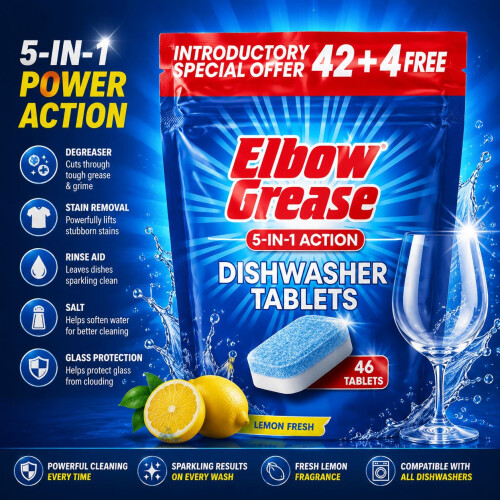 1X - Elbow Grease Dishwasher Tablets | Powerful Stain Removing 46 Tablets 2