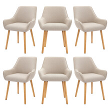 (Beige, Set of 6) Dining Chairs with Armrests, Wooden Legs for Living/Dining Room
