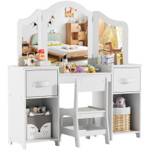 Kids Dressing Table Set w/ Stool, Mirror, Drawers