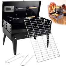 Barbecue Grill Pliable Portable, Noir, Acier, Réglable en Hauteur avec Kit d'Outils, pour Camping et Pique-nique