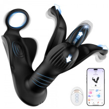 (Magellan ii-black-new app) Hellflower Prostate Massager with Expansion, Vibrating Butt Plug Anal Trainer Wireless Remote Adult Toy