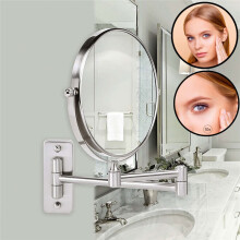 Miroir de Maquillage Mural Double Face, Grossissement 10X, Pivotant 360, Finition Chrome, Diamètre 20cm