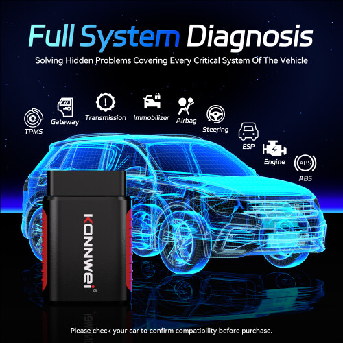 KONNWEI KDIAG, Scanner de Diagnostic Automobile Bluetooth OBD2, Lecture et Effacement des Codes, Réinitialisation Huile DPF EPB 1