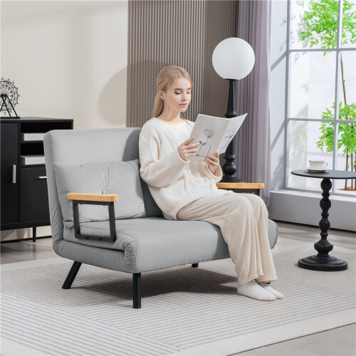 4-in-1 Velvet-Feel Double Sofa Bed, with Pillows - Light Grey 2