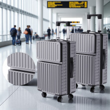Tensa, Lot de 2 valises de voyage, Argent, ABS avec serrure TSA et roues 360