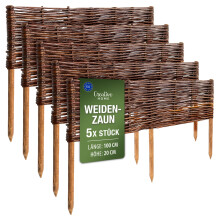 Creative Home Beeteinfassung Weide Weidenzaun 5er Set 100 x 20 cm (+/-1cm)