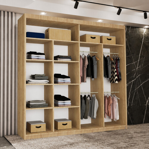 (OAK, 203) Dubna Double Mirror Sliding Door Wardrobe 1