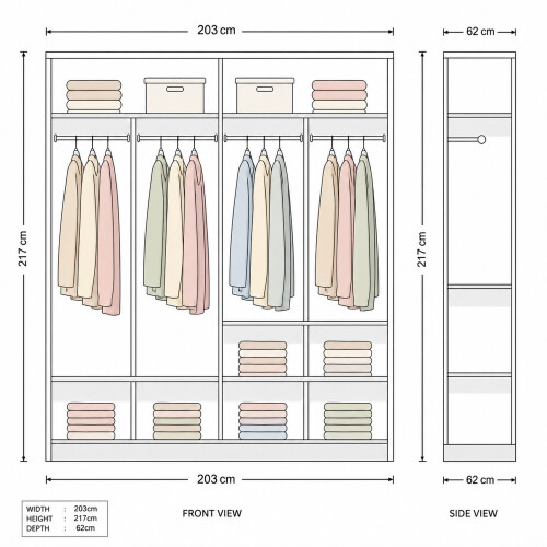 (OAK, 203) Dubna Double Mirror Sliding Door Wardrobe 2