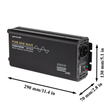 Peak, Convertisseur de puissance Pur Sinus, 1000W continu, 3000W crĂŞte, 12V/24V/48V vers 230V, Refroidissement intelligent