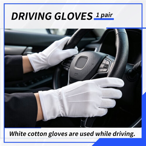 Pair Protective Anti-Slip White Cotton Work Driving Gloves 2