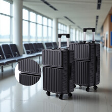 Set de 2 valises de voyage en ABS noir, avec serrure TSA, roues 360 degrés et poignée télescopique