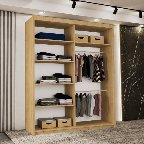 (OAK, 150) Dubna Double Mirror Sliding Door Wardrobe 2