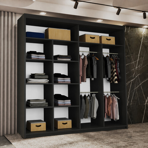 (Black, 203) Dubna Double Mirror Sliding Door Wardrobe 2