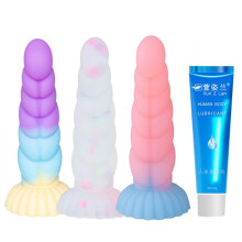 (Small pink blue +30ml oil) Glow in Dark Spiral Butt Plug, Colorful Beads Jelly Twist Anal Plug, SM Anal Training Toy