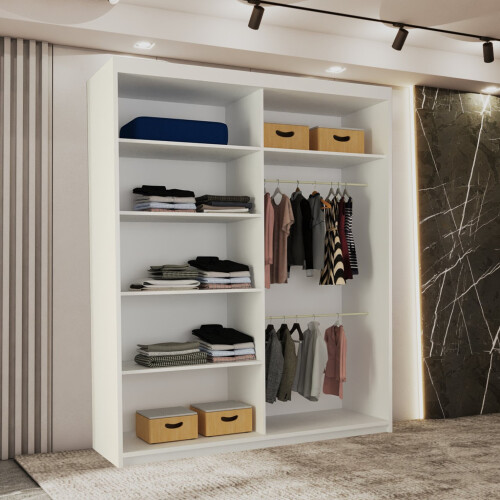 (White, 150) Dubna Double Mirror Sliding Door Wardrobe 1