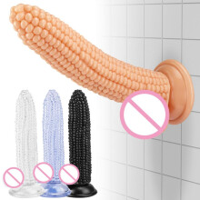 (Eggless corn blue) J87 Corn Cob with Eggs Fruit Vegetable Shaped Realistic Dildo Transparent Strong Suction Cup Anal Plug Sex Toy