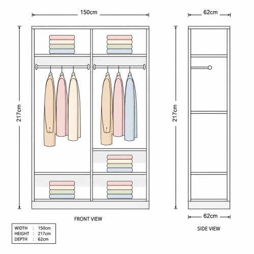 (White, 150) Dubna Double Mirror Sliding Door Wardrobe 2