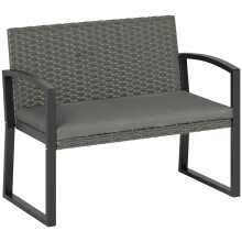Two-Seater Rattan Garden Bench - Light Grey