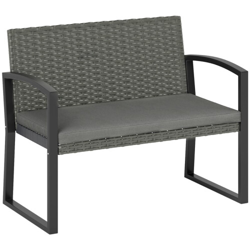 Two-Seater Rattan Garden Bench - Light Grey