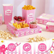 48 St Rosa Filmkvällsfesttillbehör, Snacks, Popcornbrickor, Rosa Papper, Biotillbehör, Utomhusdekorationer för Familjen.