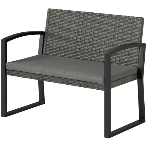 Two-Seater Rattan Garden Bench - Light Grey 1