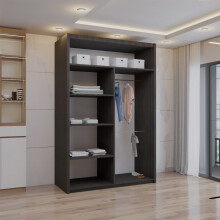 (Wenge, 120cm) Double Mirror Sliding Door Wardrobe with Shelves