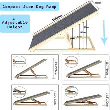 Rampe pour animaux en bois, 100cm, surface tapis antidérapante, hauteur réglable, pliable pour voiture et canapé