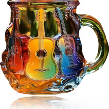 (Guitar coffee cup g) Painted Book Mug: Guitar-Themed Coffee Mug, Handcrafted Artistic Mug, Decorative Ornament