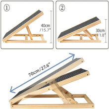 Rampe pour animaux en bois, 70cm, surface tapis antidérapante, hauteur réglable, supporte 80kg, pliable pour voiture et canapé