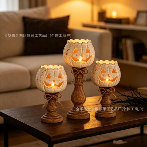 (3Ser) Halloween Pumpkin LED Candle Light Flickering Flame Aromatherapy Decor Lamp Orange for Indoor Table 2
