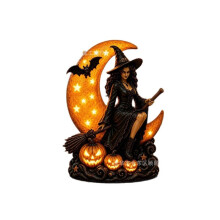 (Witch moon lamp) Halloween Gothic Witch Moon Night Light Figurine, Resin Statue, Home Decor for Spooky Atmosphere