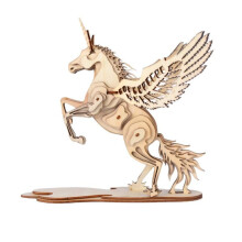 (Hg03 unicorn pegasus) Unicorn Pegasus Wooden 3D Puzzle Model Kit Traditional Mortise and Tenon Assembly DIY Craft Ornament Desk Decor Gift