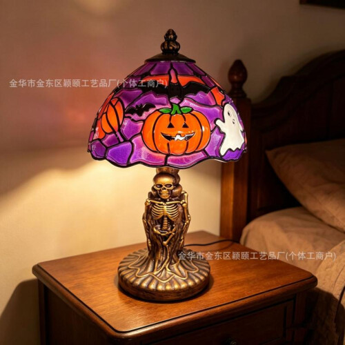 (Type a table lamp) Halloween Decor LED Light Up Ghost Bat Pumpkin Lamp Resin Craft Creative Home Table Decor 1