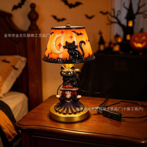 (F table lamp) Halloween Decor LED Light Up Ghost Bat Pumpkin Lamp Resin Craft Creative Home Table Decor 2
