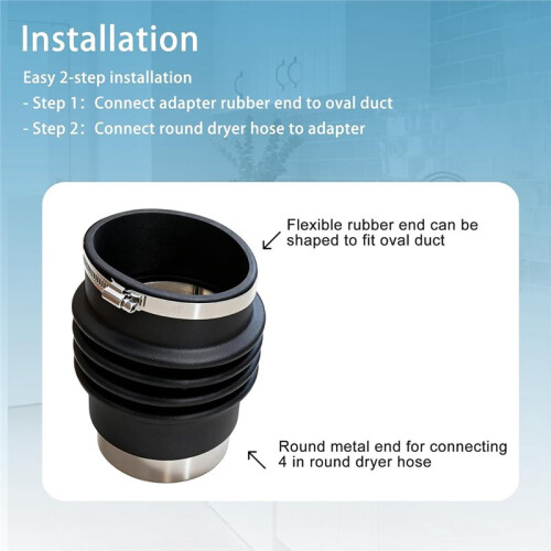 Adaptador de Duto Redondo para Oval para Caixa de Ventilação de Secadora Embutida, Conector de Mangueira Flexível de Secadora de 4 Polegadas com 2