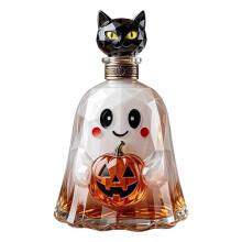 Pumpkin Halloween Decanter Spooky Whiskey Bottle with Black Cat Stopper, Gothic Home Bar Decor for Halloween Party