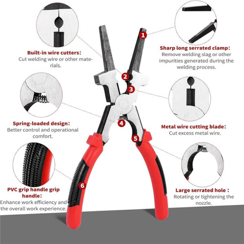 Alicate de Solda MIG de 8" com Cabo Isolado - Alicate Multifuncional de Aço Carbono para Soldagem e Corte de Arame