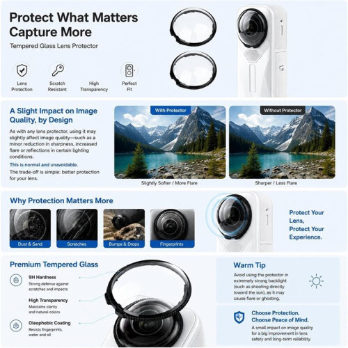 2-Pack Tempered Glass Lens Guard Protector for  X5, Auto-Recognizable Protective Lens Cover Camera Accessory 2