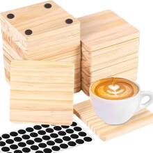 20 Pcs 4 Inch Unfinished Square Wood Coasters with Non-Slip Pads Teacup Coasters, Heat-Resistant Coasters for DIY Crafts