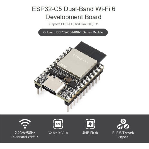 ESP32-C5  Dual-Band Wi-Fi 6 Development Board with 4MB Flash ESP32-C5--1 Module Onboard Antenna, Pre-Soldered 1