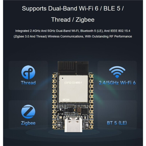 ESP32-C5  Dual-Band Wi-Fi 6 Development Board with 4MB Flash ESP32-C5--1 Module Onboard Antenna, Unsoldered 1