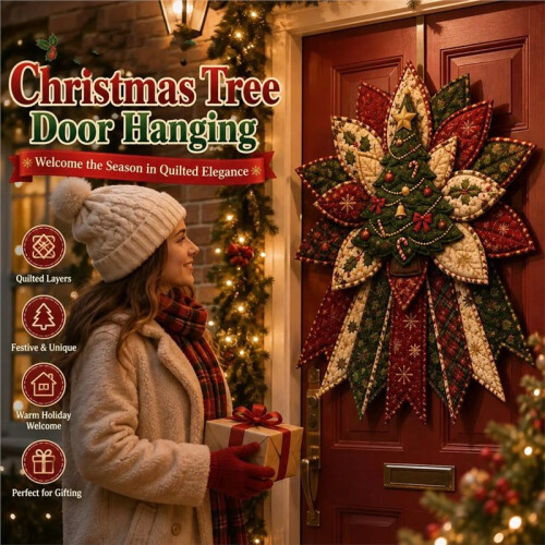 Festive Quilted Christmas Door Hanging DIY Sewing Kit for Beginners, Large Patchwork Fabric  Set 1