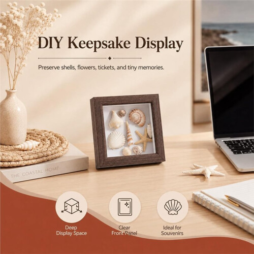 8PCS Small Shadow Box Frame 4'' Solid Wood Display Cases, Walnut  Display Frames for Keepsakes 1