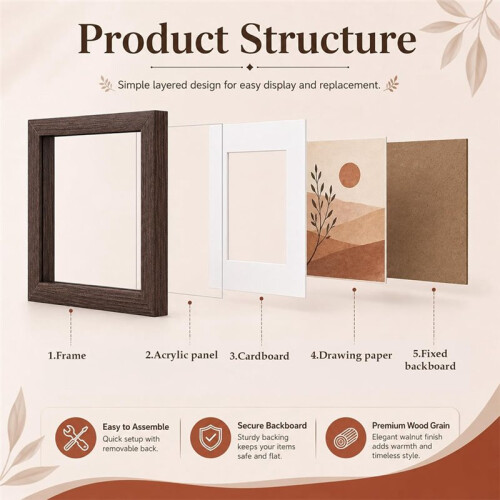 8PCS Small Shadow Box Frame 4'' Solid Wood Display Cases, Walnut  Display Frames for Keepsakes