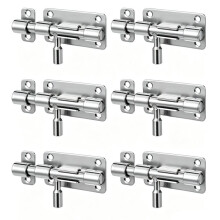6Set Door Lock Bolt Slide Bolt Gate with Padlock Hole 304 Stainless Steel for Shed Barn Fence Garage